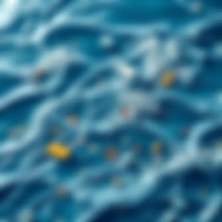 Visual representation of ocean pollution Polluted ocean waters with debris