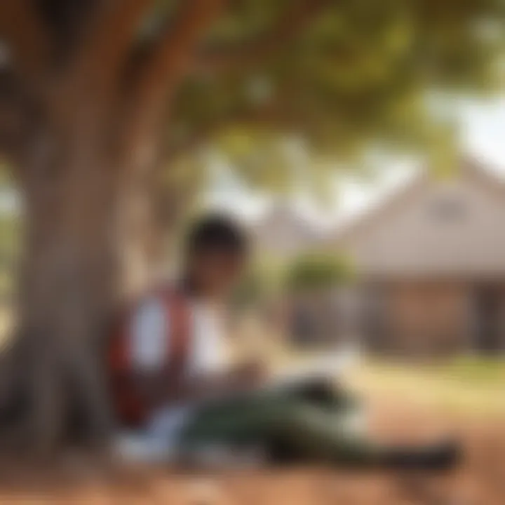 African child studying under a tree