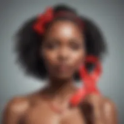 African woman holding a red ribbon representing AIDS awareness