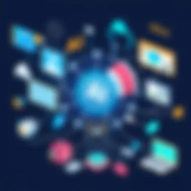 Visual representation of AI applications in various industries like healthcare and finance