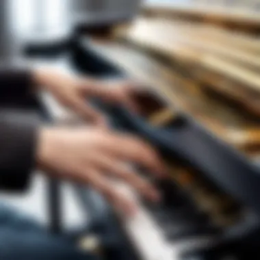 The Artistry of Melodic Expression A close-up of a musician's fingers skillfully playing a melody on a grand piano
