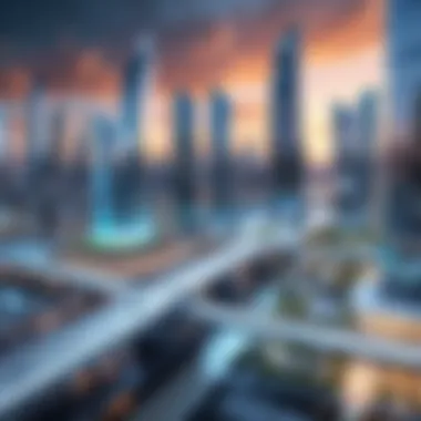 The Future of Smart Cities A futuristic cityscape illuminated by AI-driven technology