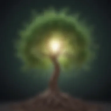 Artistic portrayal of a tree growing towards the light as a metaphor for embracing creativity