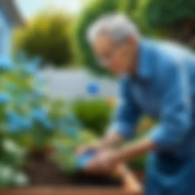 Elderly Blue Zone Resident Tending to Garden