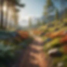 A stunning landscape depicting a vast running trail surrounded by nature