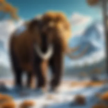 A conceptual illustration of a restored ecosystem featuring woolly mammoths