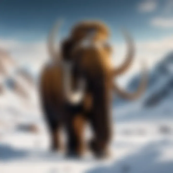 Woolly mammoth in a snowy landscape, showcasing its majestic presence