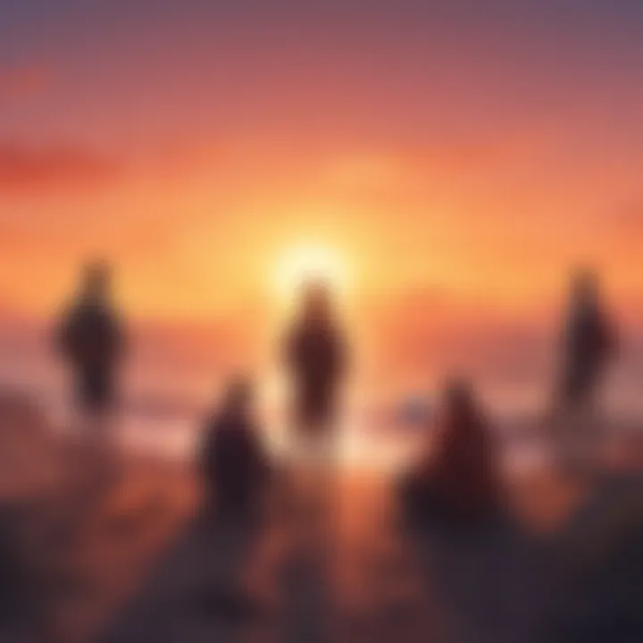 Group of travelers capturing a beautiful sunset