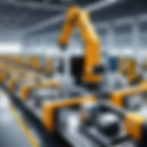 A bustling factory floor showcasing advanced machinery and assembly lines