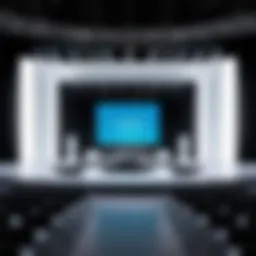 An intricate conference stage setup with innovative lighting and decor