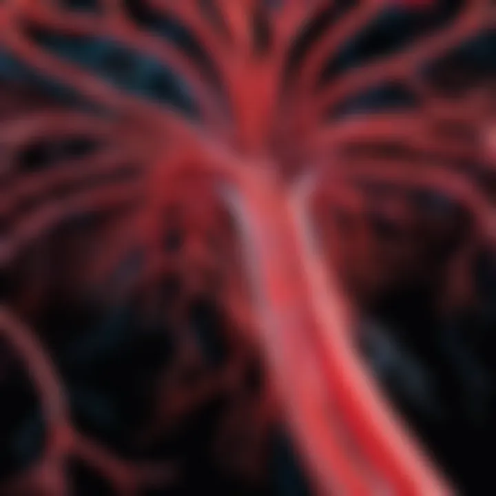 Abstract artistic representation of blood vessels constricted due to alcohol