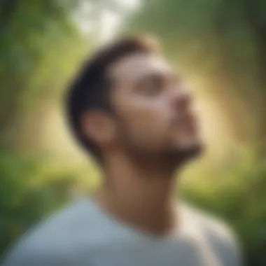 Nature-Inspired Breathing Exercise Person practicing deep breathing in nature