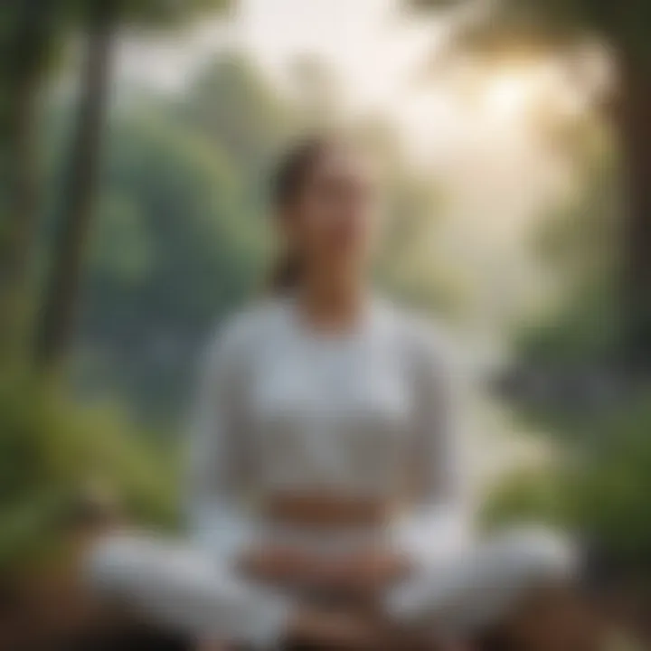 Woman meditating in nature with a serene expression