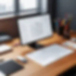 A creative workspace with design tools and logo sketches