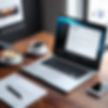 An elegant resume displayed on a wooden desk with a laptop and coffee cup