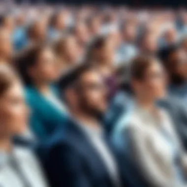 A close-up of an audience engaged and listening attentively