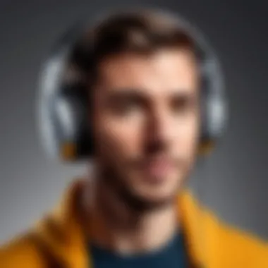 An illustration of a listener enjoying a podcast with headphones