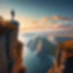A figure standing on the edge of a cliff, contemplating the leap into the unknown.