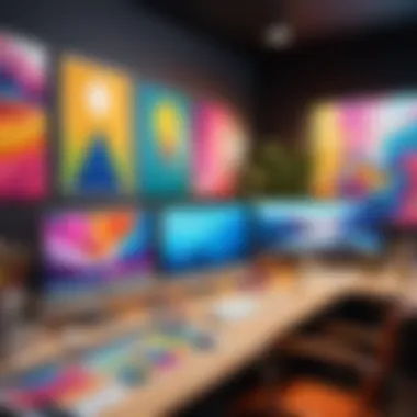 Inside a Creative Haven A vibrant art studio filled with colorful canvases and eclectic materials.