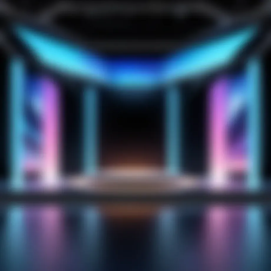 An elaborate stage design showcasing innovative use of lighting and space.