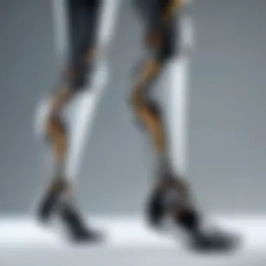 Intricate Mechanics of Cyborg Legs Close-up view of advanced cyborg leg technology showcasing intricate mechanics and sensors.