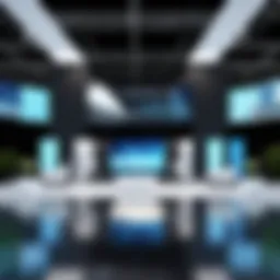 A corporate event setup with modern decor