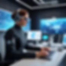 Illustration of a futuristic workspace with advanced technology