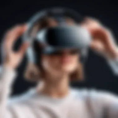 Engaging with Virtual Reality for Self-Visualization A person engaging with a virtual reality headset, visualizing their future self