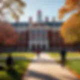 A serene Harvard campus view with students engaged in discussion