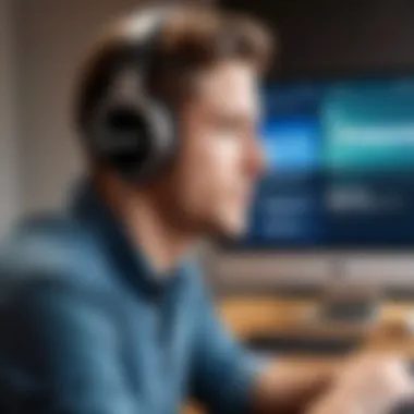 An individual absorbed in listening to a podcast