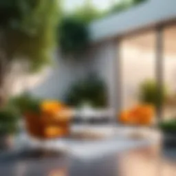 A vibrant outdoor interview setting with greenery