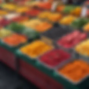 Local Flavors at a Food Market A colorful food market bustling with local vendors
