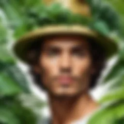 A magical depiction of Macondo with lush greenery and surreal elements