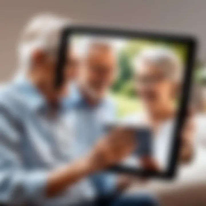 Seniors engaging with a dating app on a tablet device