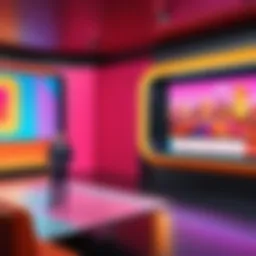 A lively set of a Spanish talk show with vibrant colors and engaging atmosphere