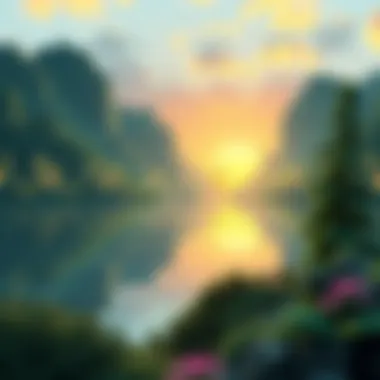 A visual representation of audio waves overlaying a peaceful landscape.