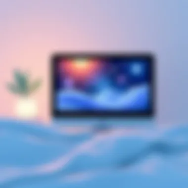 A digital device displaying a fall asleep video with ambient visuals.
