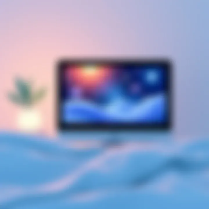 A digital device displaying a fall asleep video with ambient visuals.