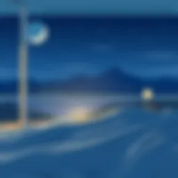 A serene nighttime scene with soft lighting creating a tranquil atmosphere.