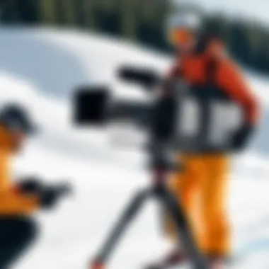 An engaging shot of ski film production with advanced camera equipment