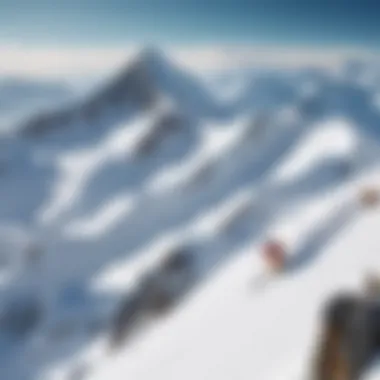 A breathtaking view of skiers navigating through pristine snow-covered mountains