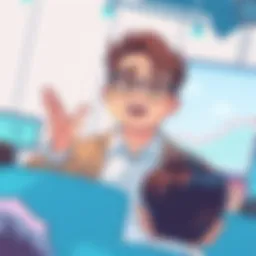 Inspiring educational talk setting with a speaker engaging an audience