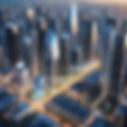 Aerial view of a modern city skyline showcasing innovative architecture