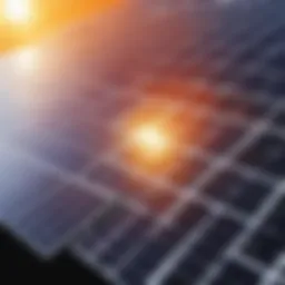 A solar panel field reflecting sunlight