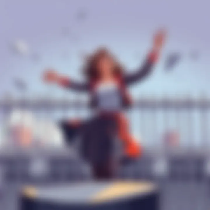 A powerful figure breaking barriers symbolizing societal expectations