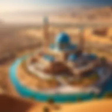 A serene landscape featuring significant historical sites related to Islamic heritage.