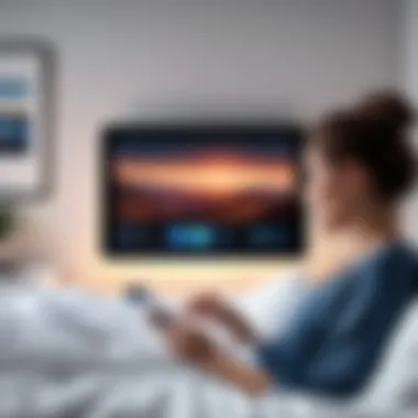 Calming Video Consumption Before Sleep A person watching calming videos on a tablet before bedtime