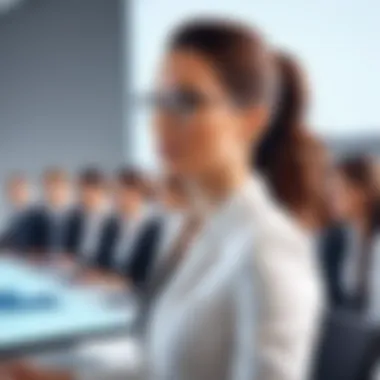 Empowering Female Leadership A visionary leader addressing an audience on female empowerment in business.