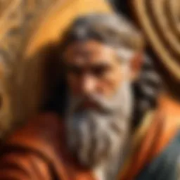 A close-up of intricate brushwork depicting a historical scene related to Noah painting.