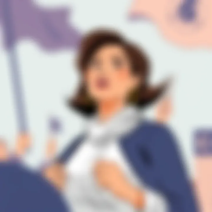 Illustration of a female figure leading a social movement